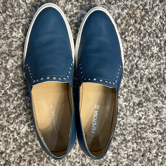 🇮🇹 Peperosa Women 102 Derbys Flats Blue natural leather loafers Made in Italy - Picture 9 of 10